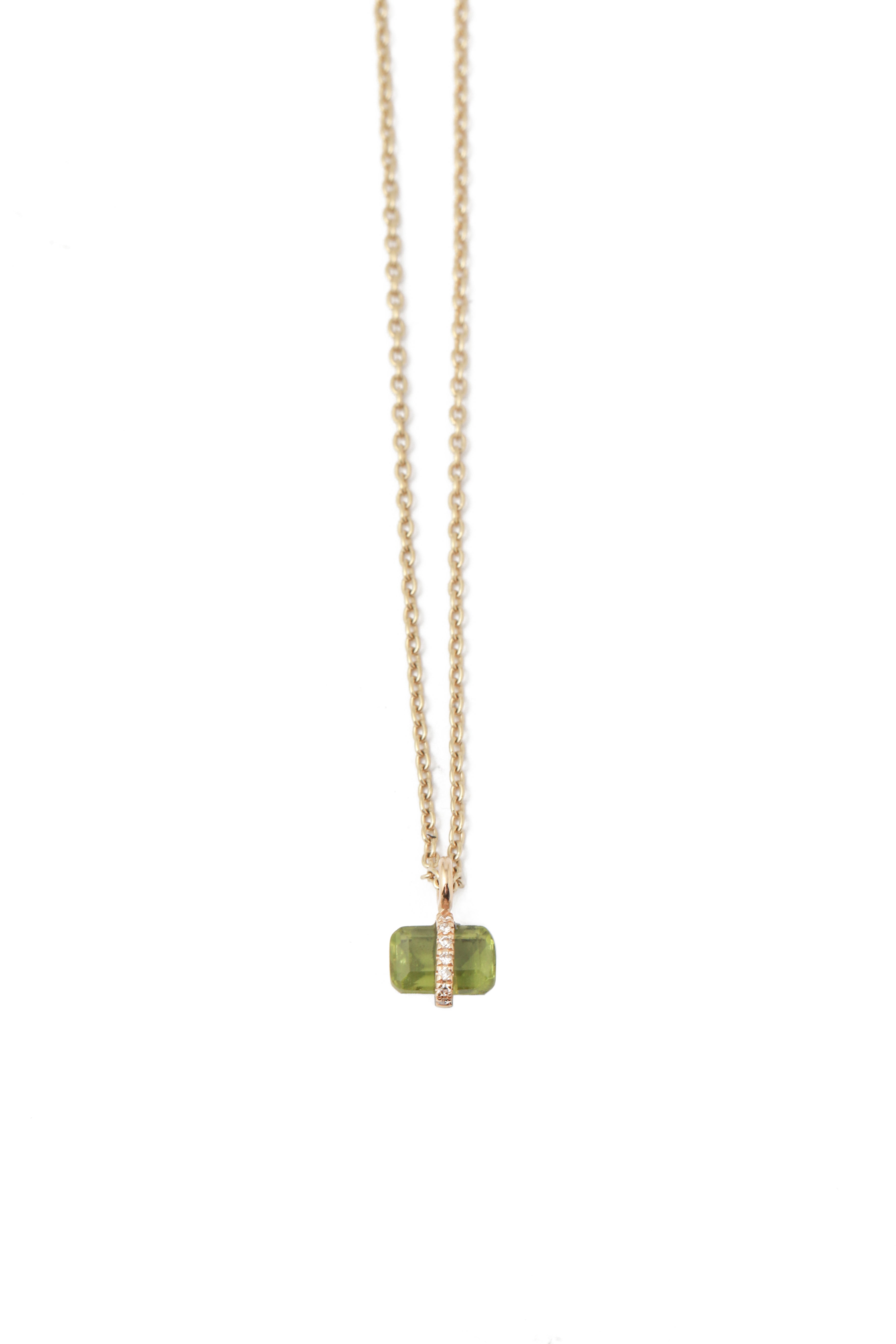 Diamond Wrapped Emerald Cut Peridot Necklace Necklaces 756A0774