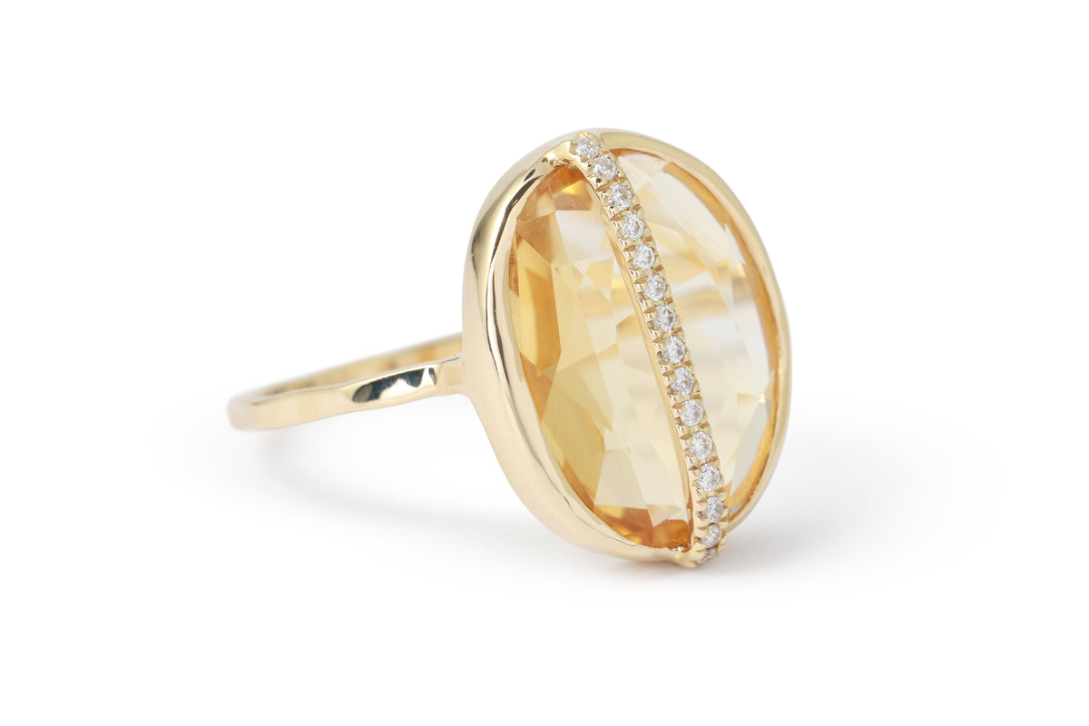 Diamond Wrapped Citrine Cocktail Ring BFCM Stock Ring 756A4430