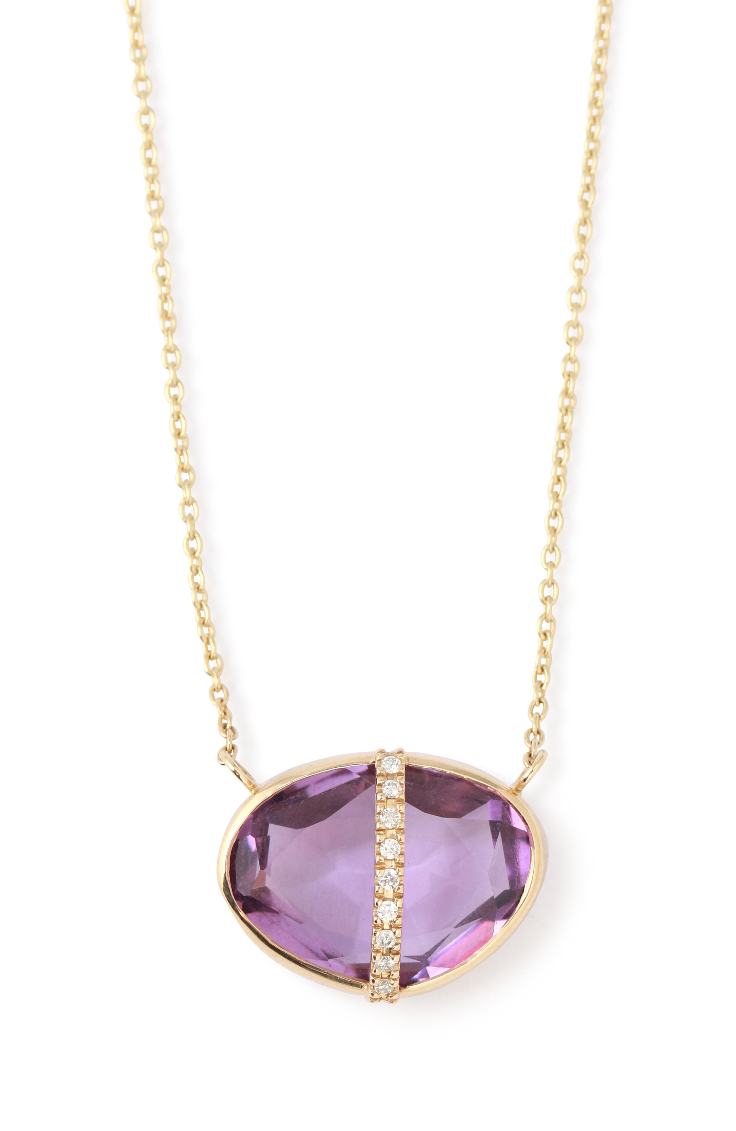 Diamond Bezel Wrapped Rose Amethyst Pendant Necklace Necklaces 756A6241