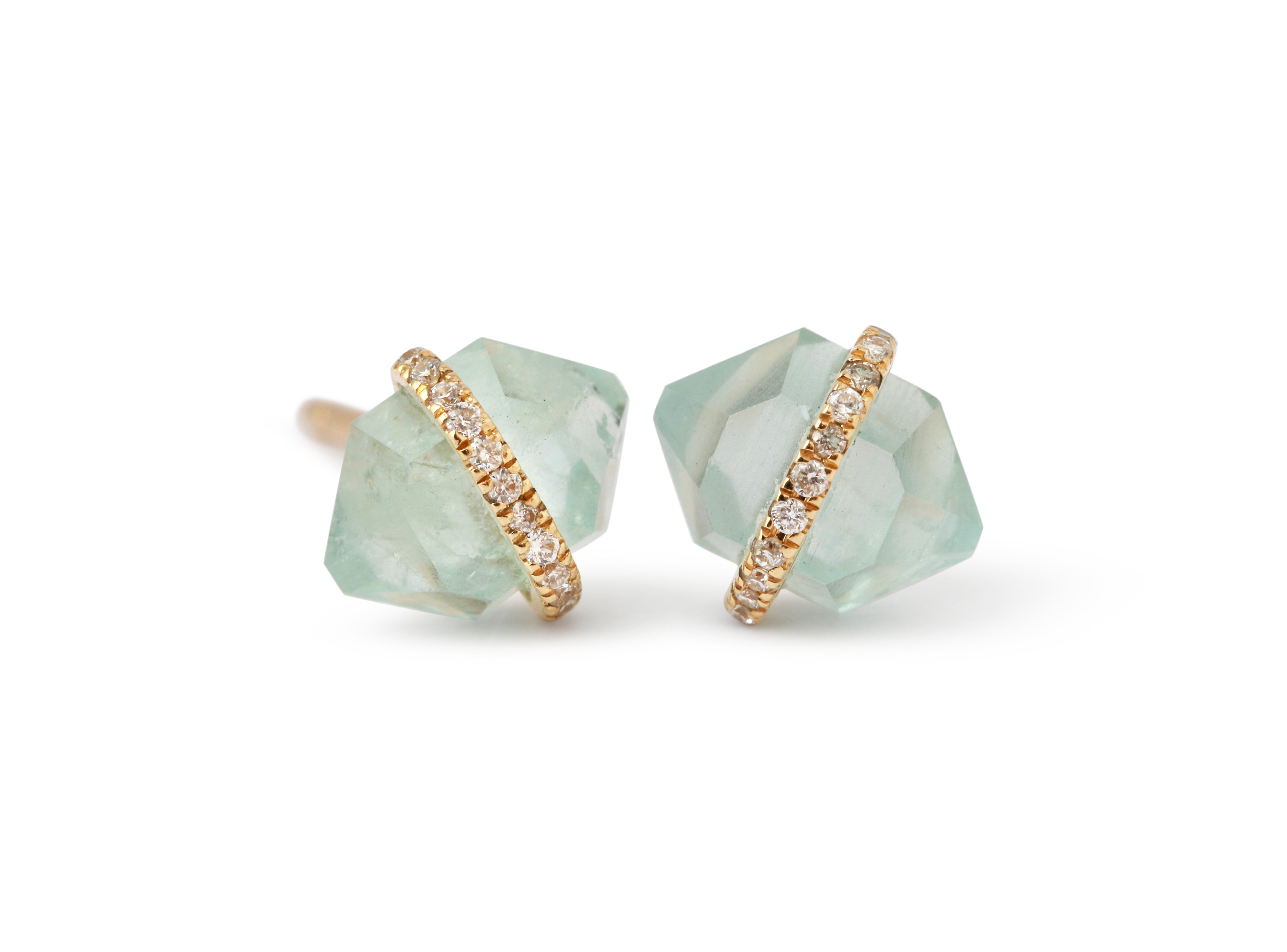 Diamond Wrapped Herkimer Cut Aquamarine Stud Earrings Earrings 756A6274