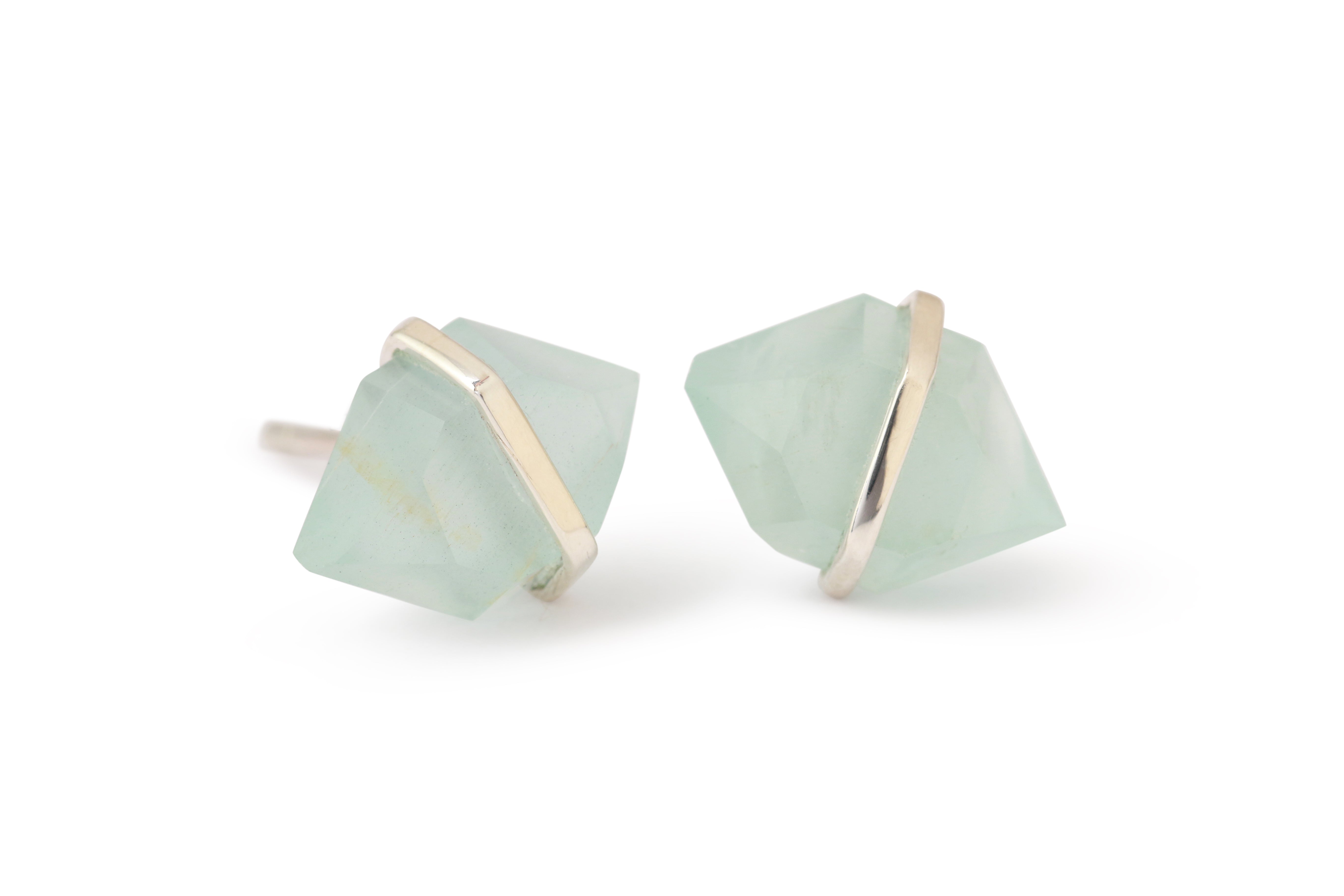 Large Herkimer Cut Bezel Wrapped Aquamarine Stud Earrings Sterling silver Earrings 756A6281