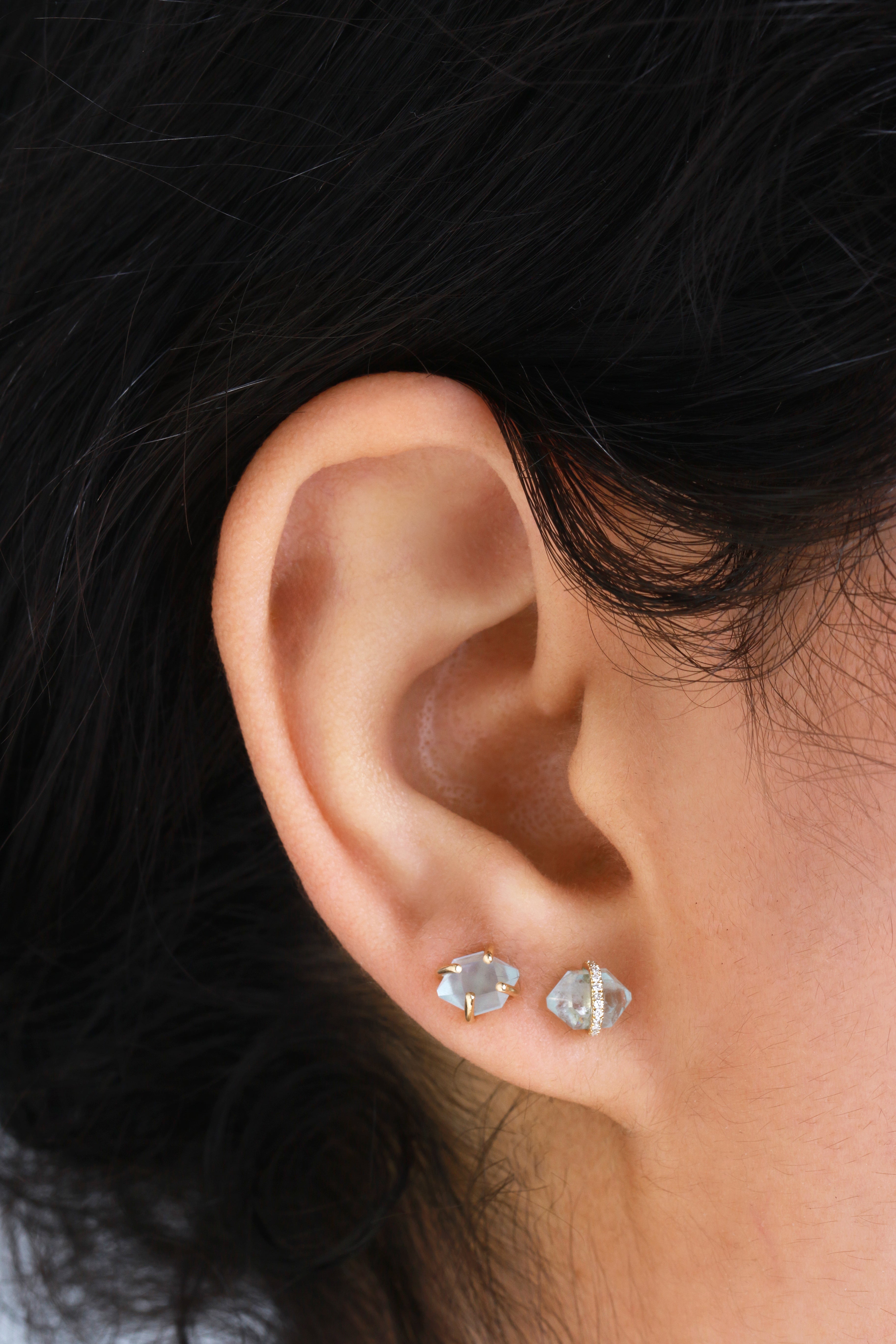 Diamond Wrapped Herkimer Cut Aquamarine Stud Earrings Earrings 756A6326