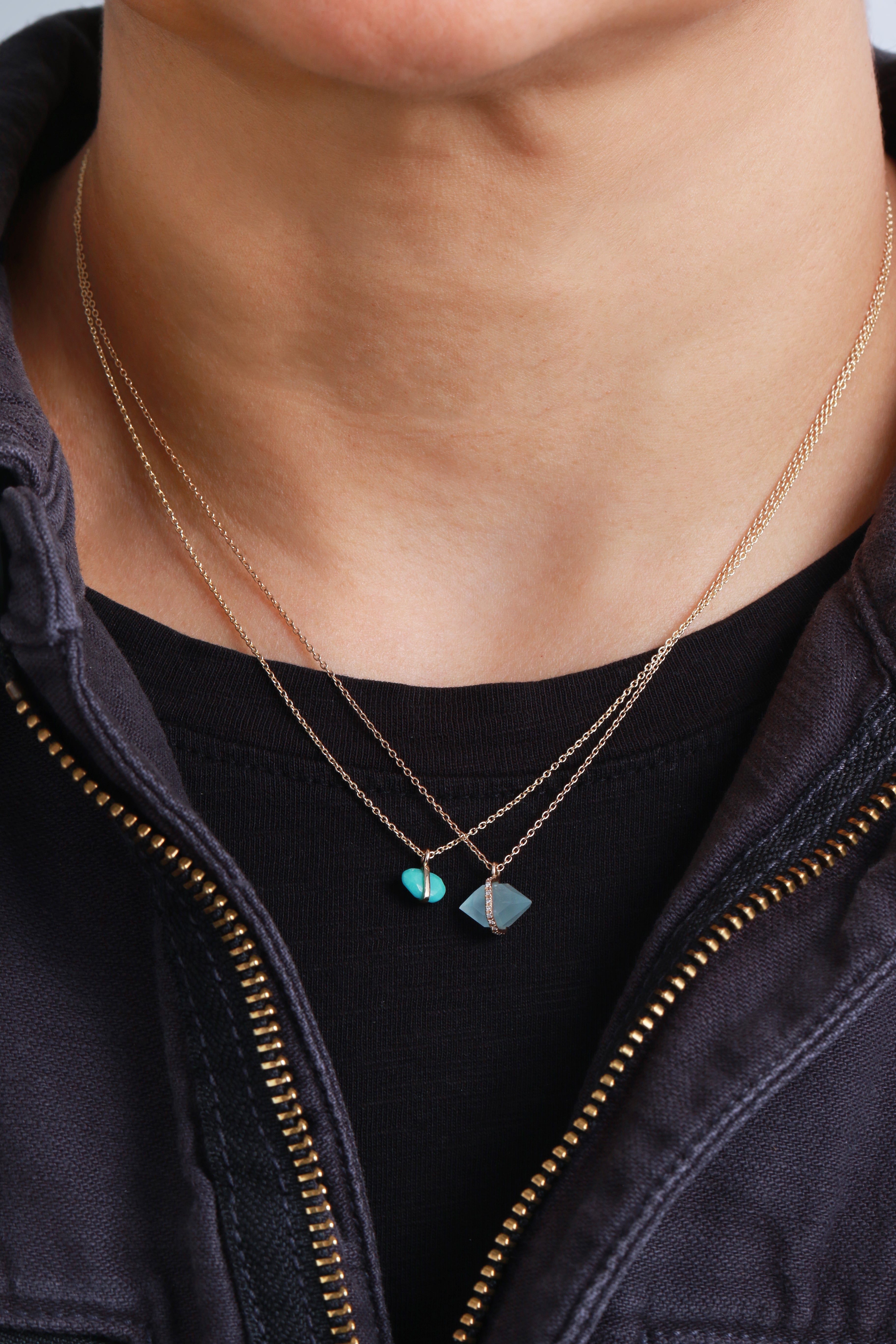 Large Micropave Bezel Wrapped Herkimer cut Aquamarine Necklace Necklaces 756A6409