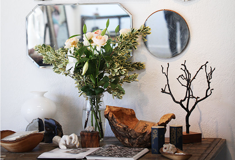 gift items and flower arrangement