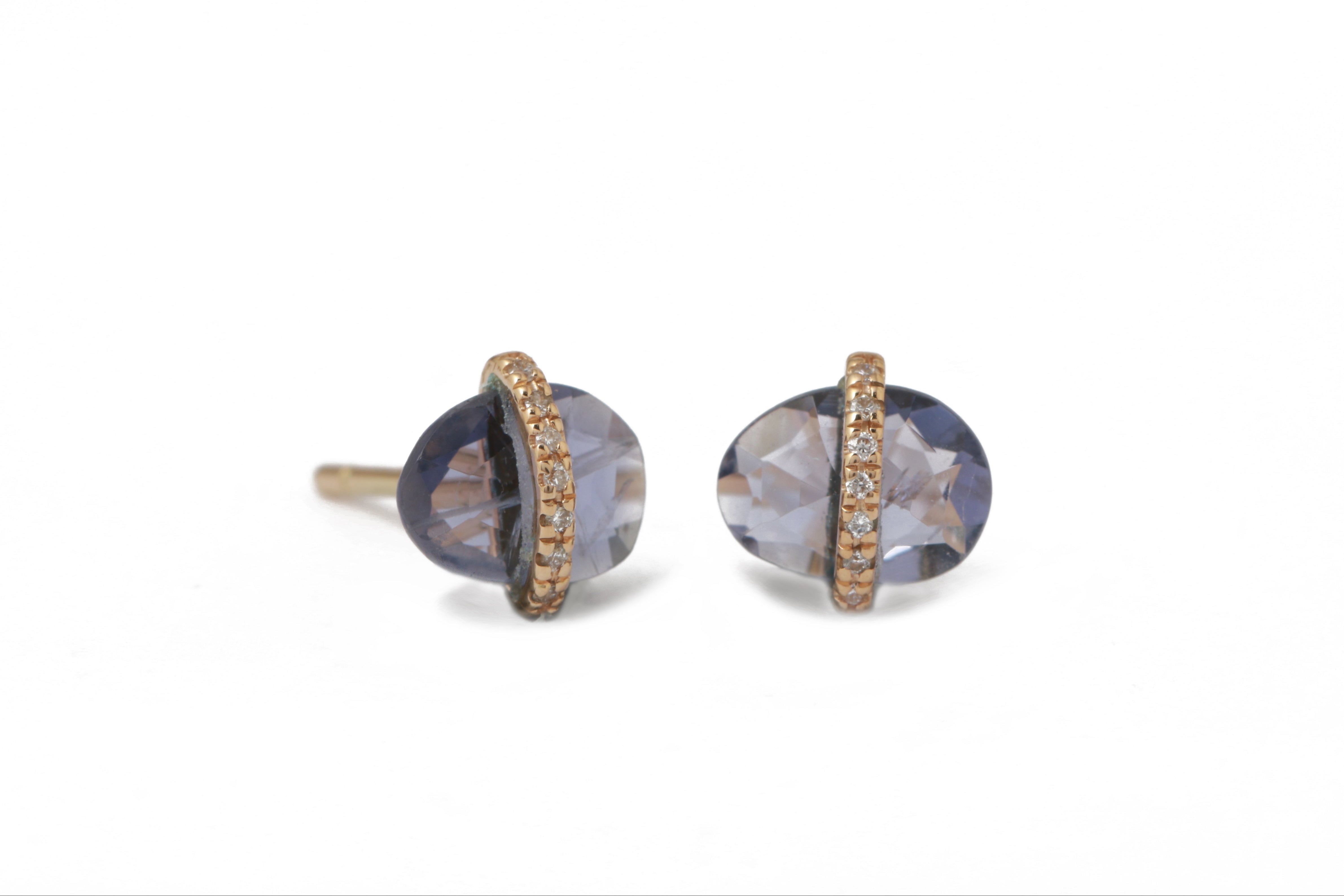 Diamond Bezel Wrapped Iolite Stud Earrings Earring E3191GIOL