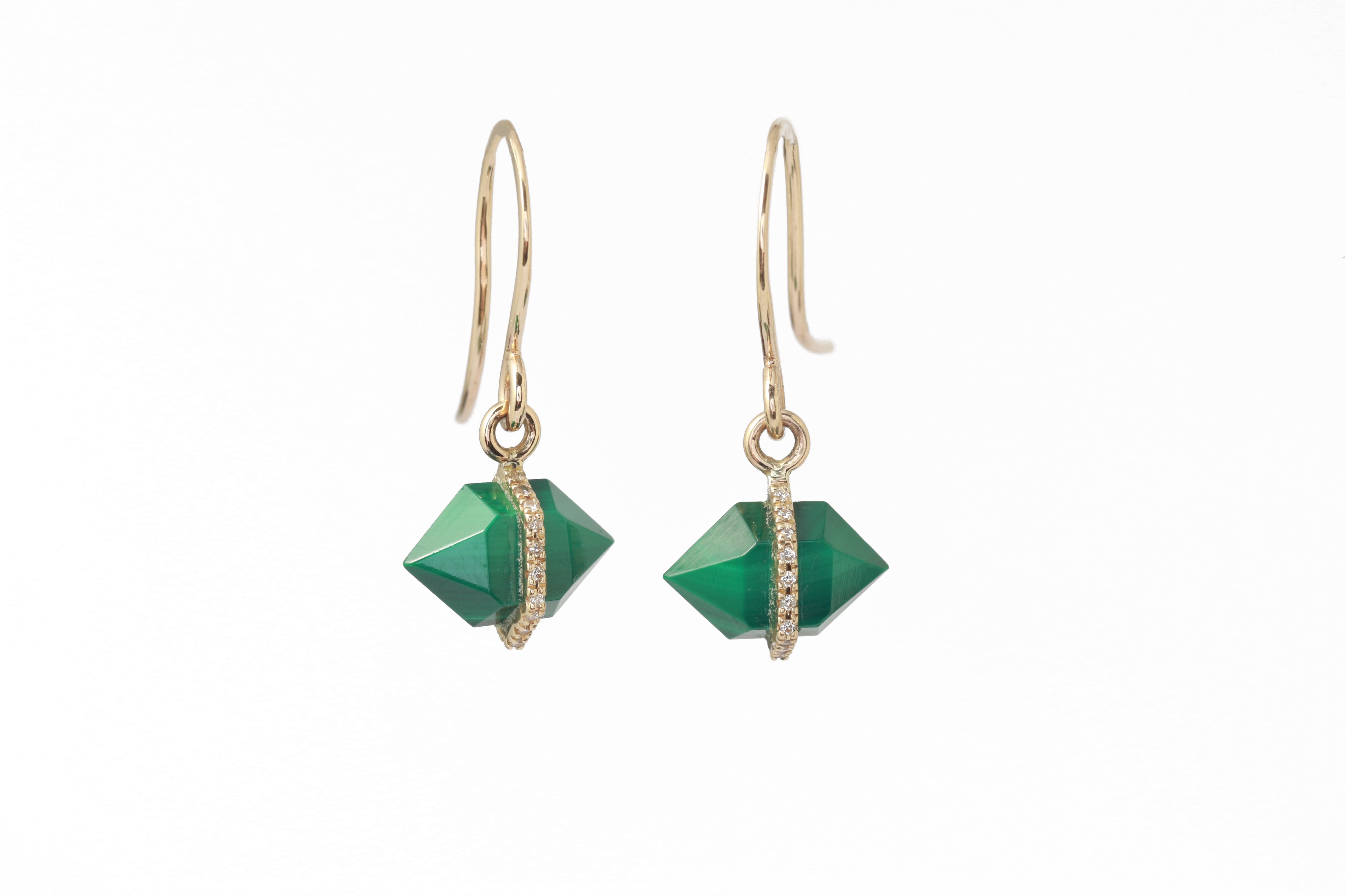 Micropave Herkimer cut Malachite Drop Earrings Earrings E3199GMAL