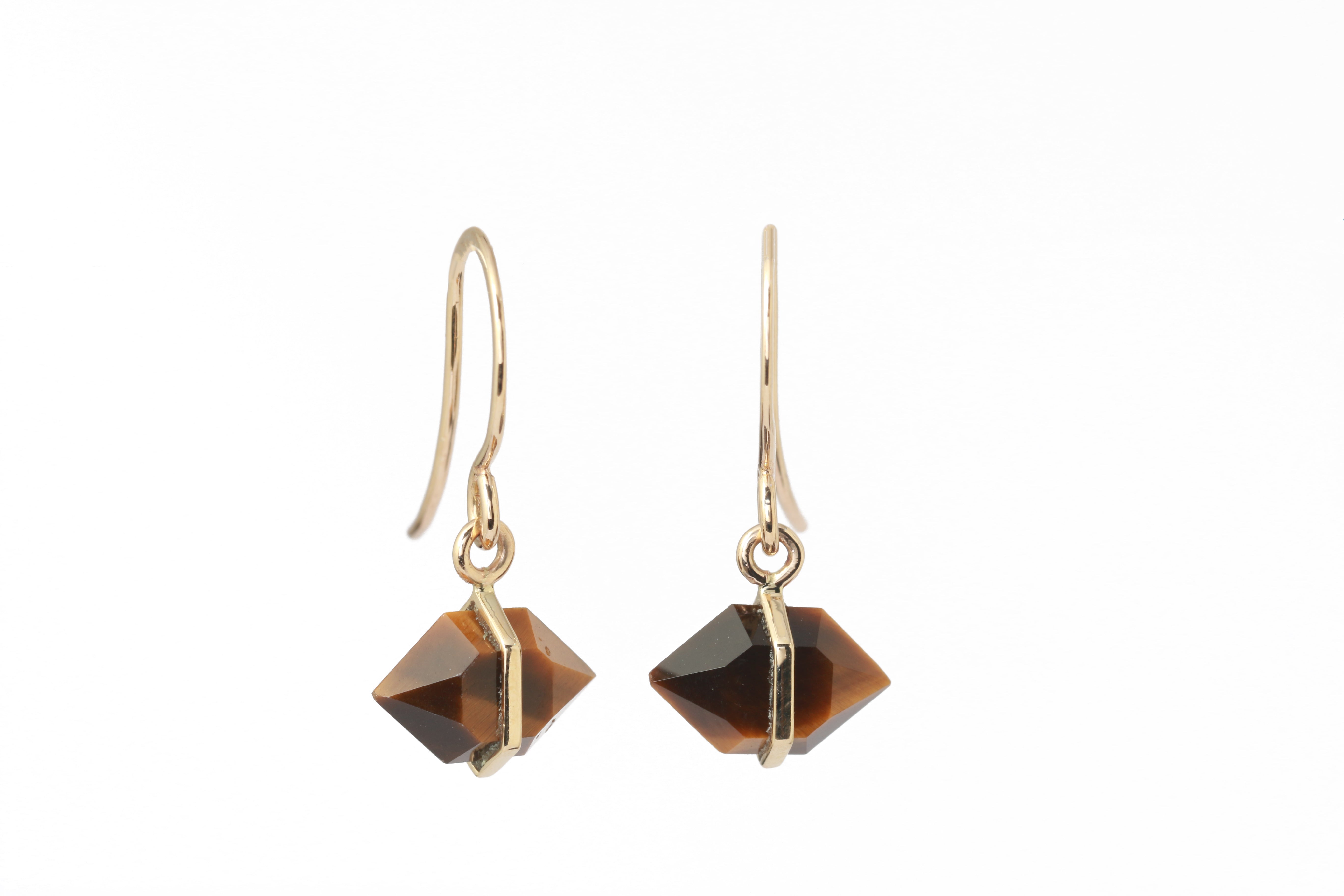 Bezel Wrapped Herkimer cut Tiger's Eye Earrings Earrings E3208GTGE-2