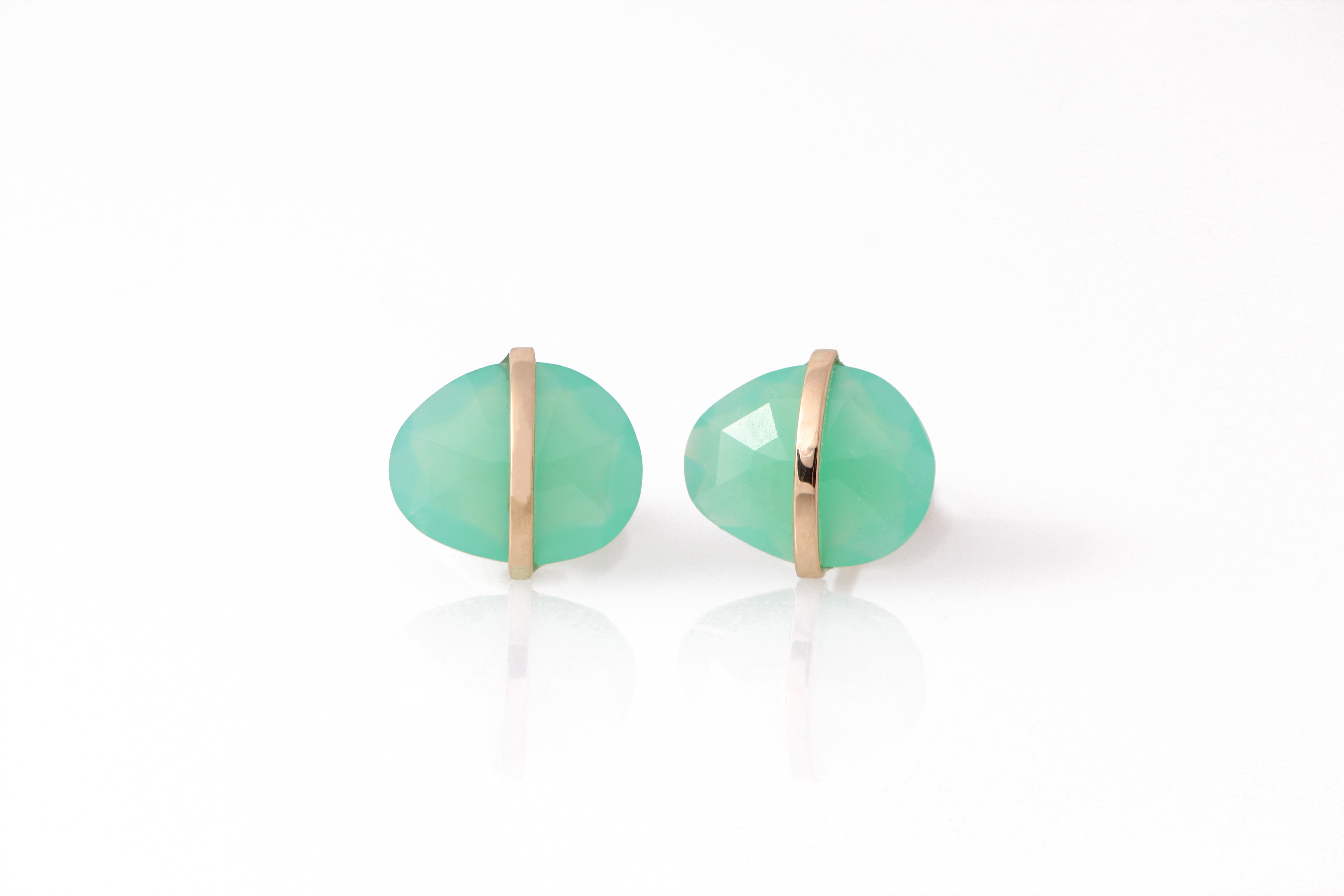 Large Bezel Wrapped Freeform Stud Earrings Chrysoprase Earrings E3212GCHcopy
