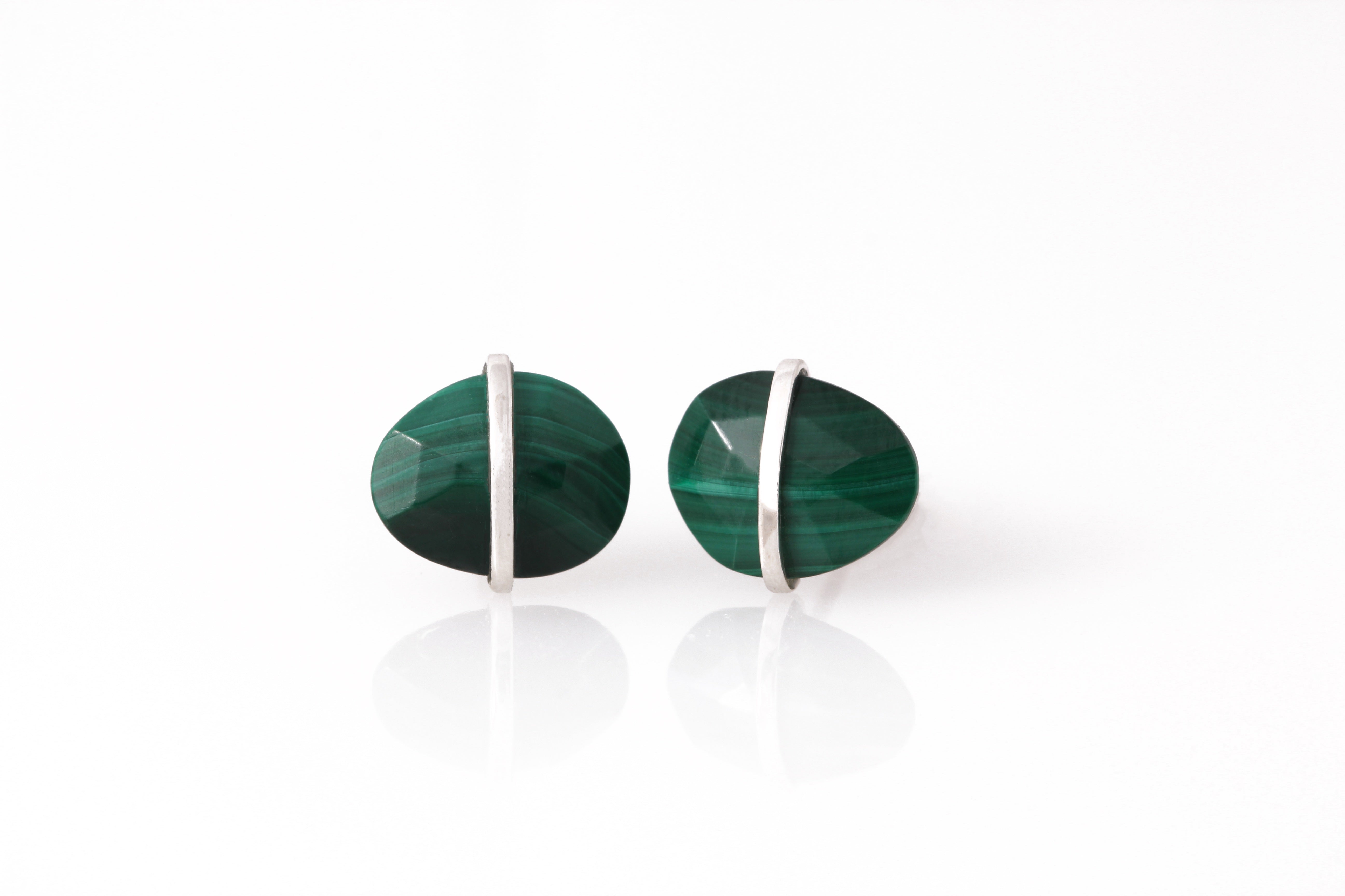 Large Bezel Wrapped Freeform Stud Earrings Malachite Earrings E3212MALcopy