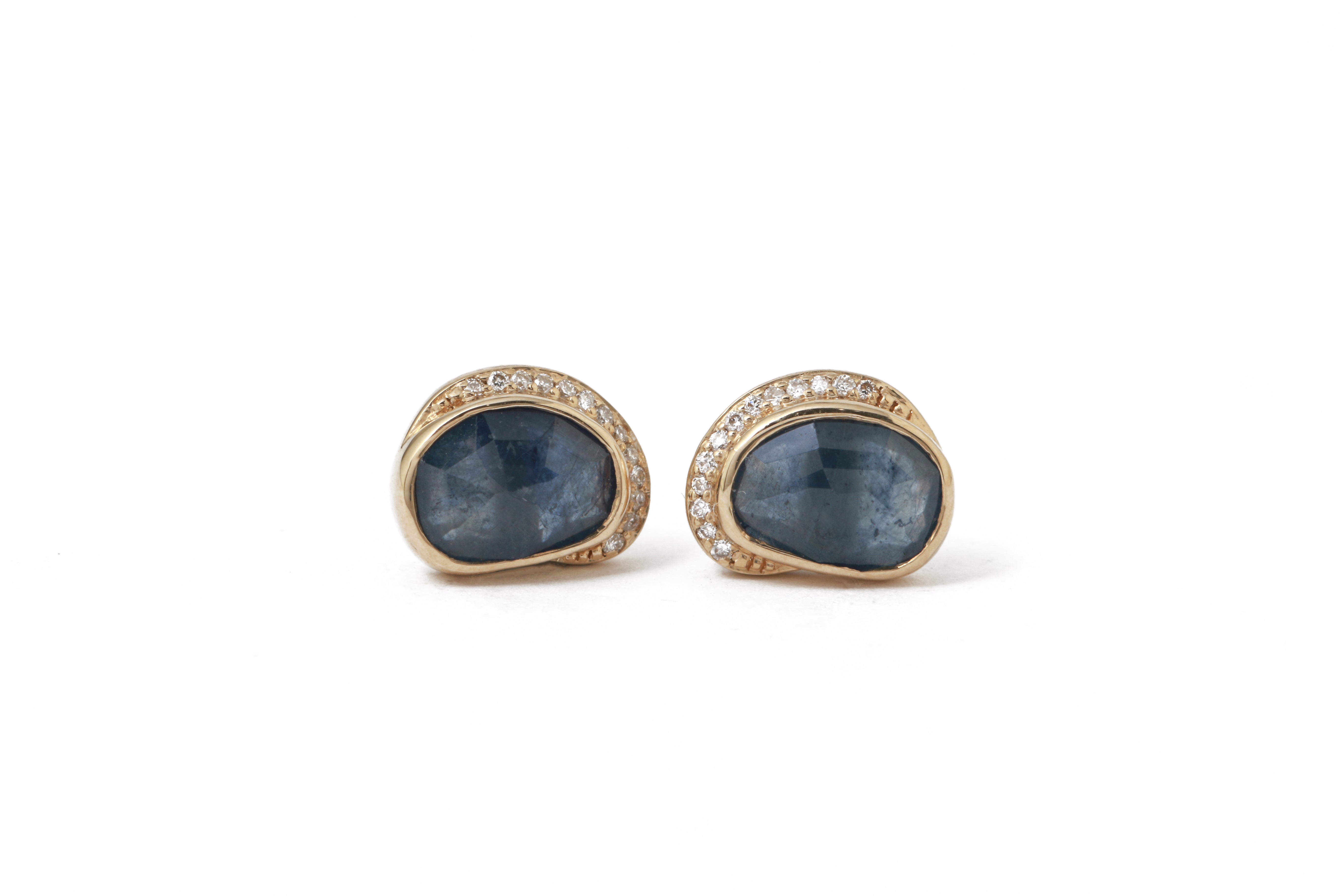 Blue Sapphire Diamond Crescent Moon Stud Earrings Earrings E3215GBS