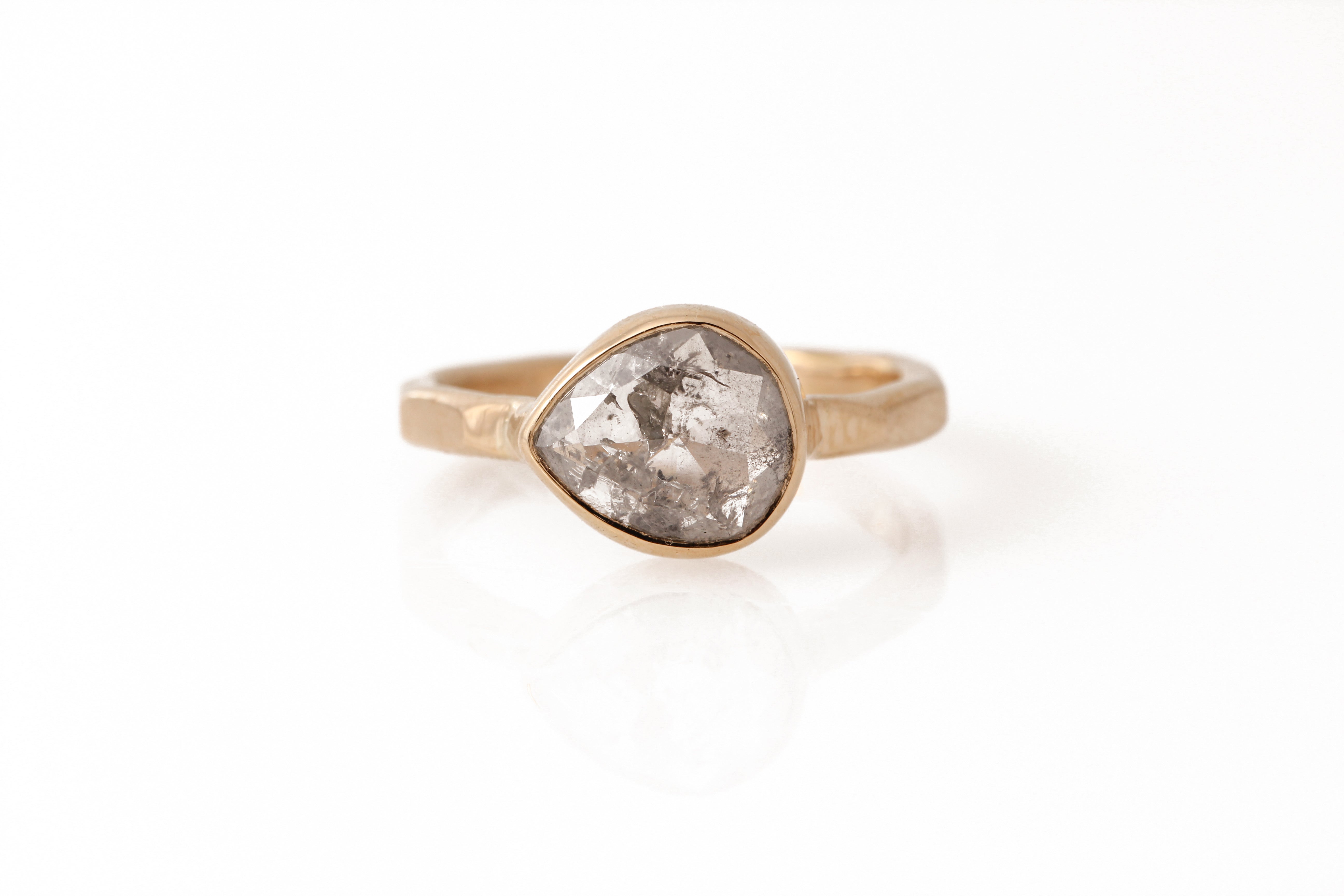 Rustic 18 Karat Gold Pear Diamond Ring BFCM Stock Ring IMG_1804