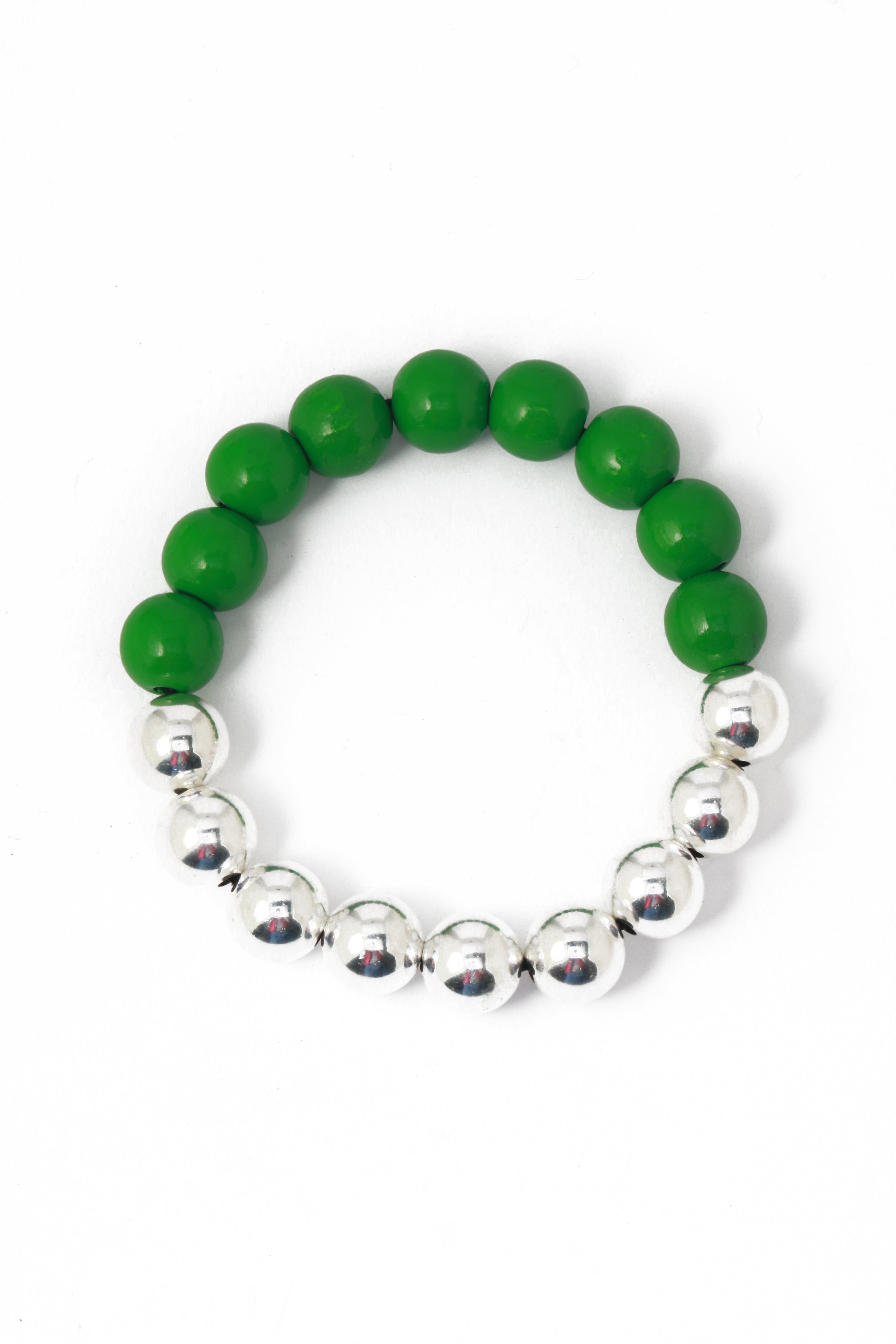 Perlen Silver/Wood Bracelet in Green by Ina Seifart Phone Accesories IS_PSWBGR