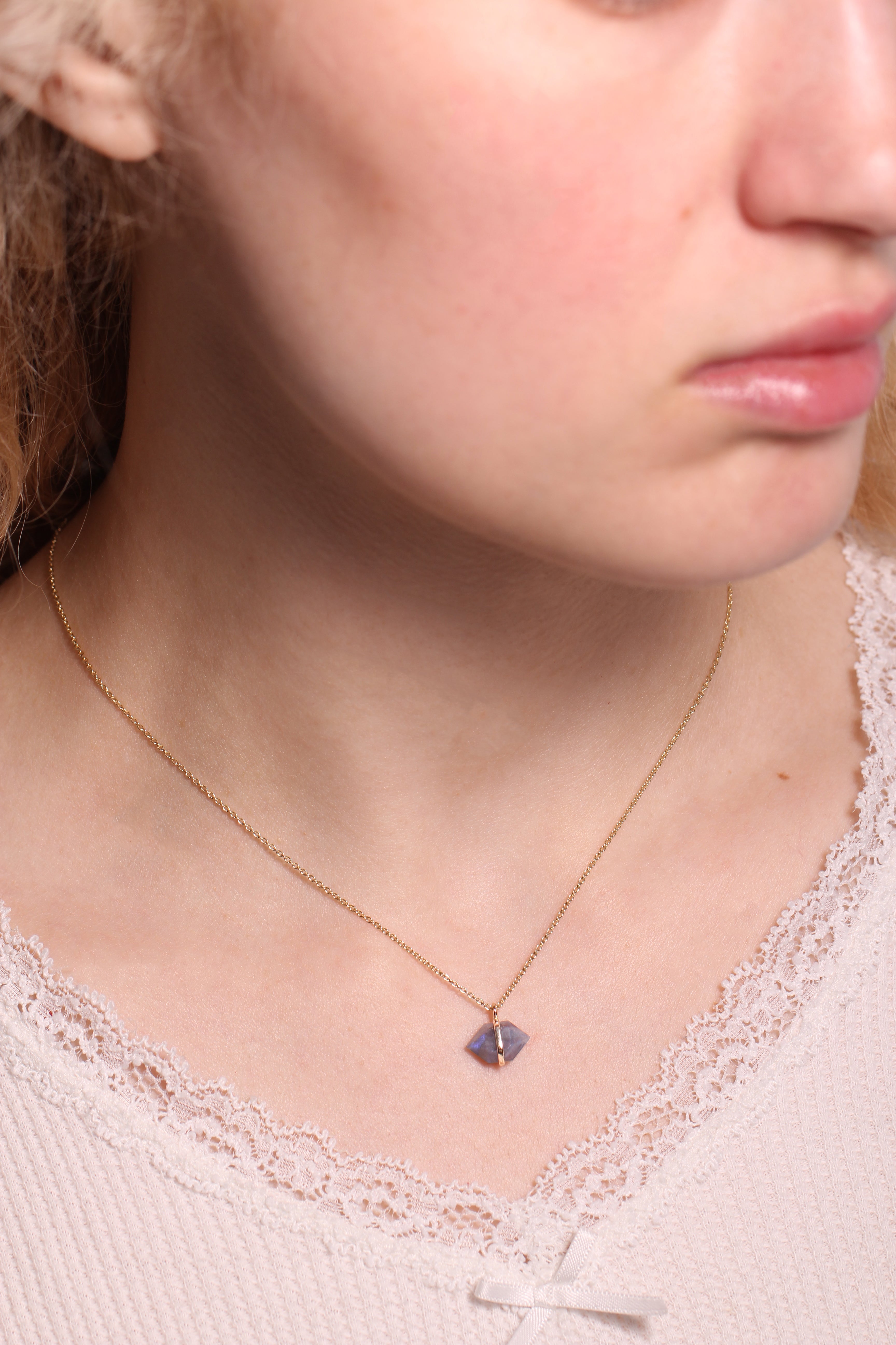 Large Bezel Wrapped Herkimer Cut Labradorite Necklace Necklace N2199GLAB-OM_copy