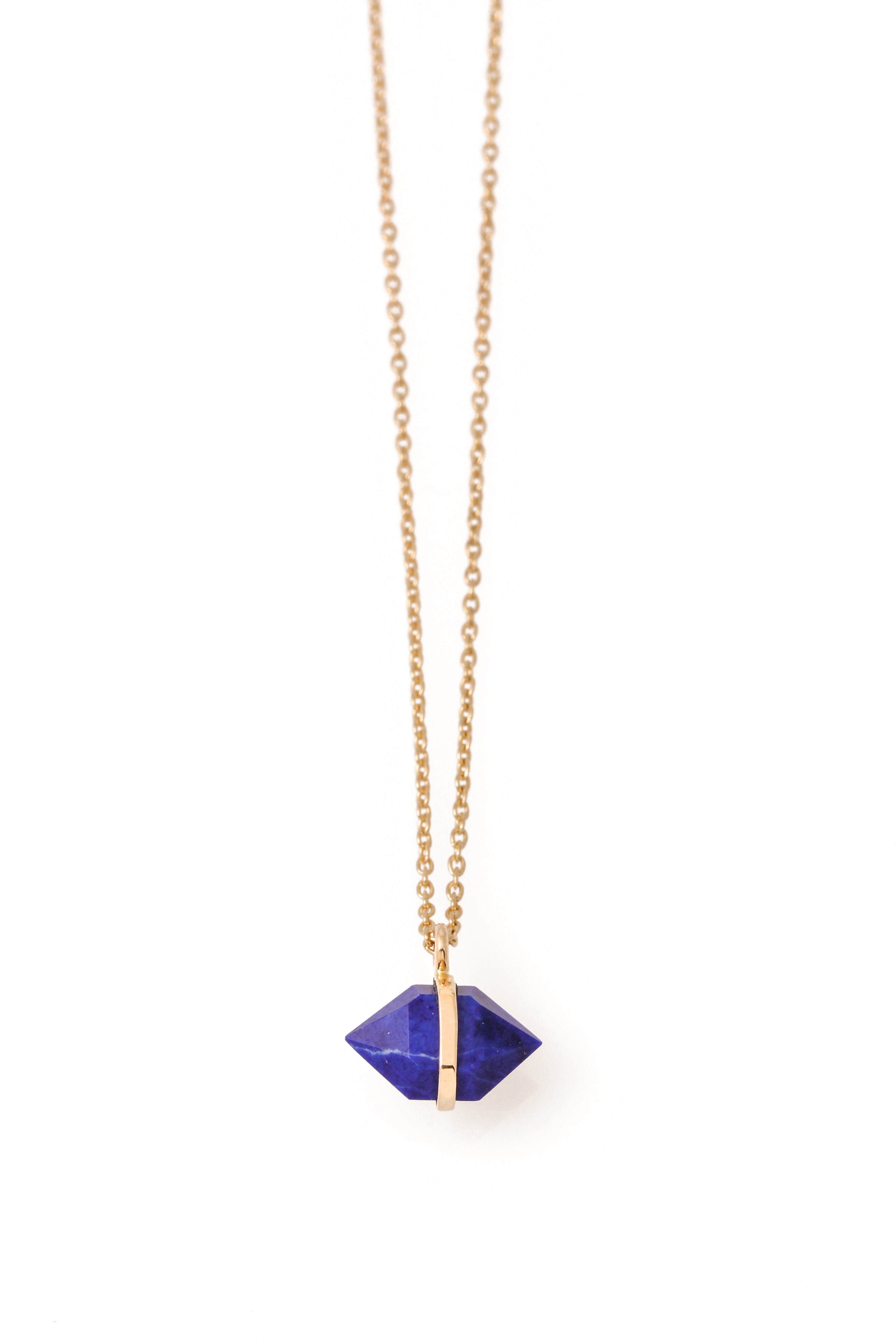 Large Bezel Wrapped Herkimer Cut Lapis Necklace Gold Necklaces N2199GLAP