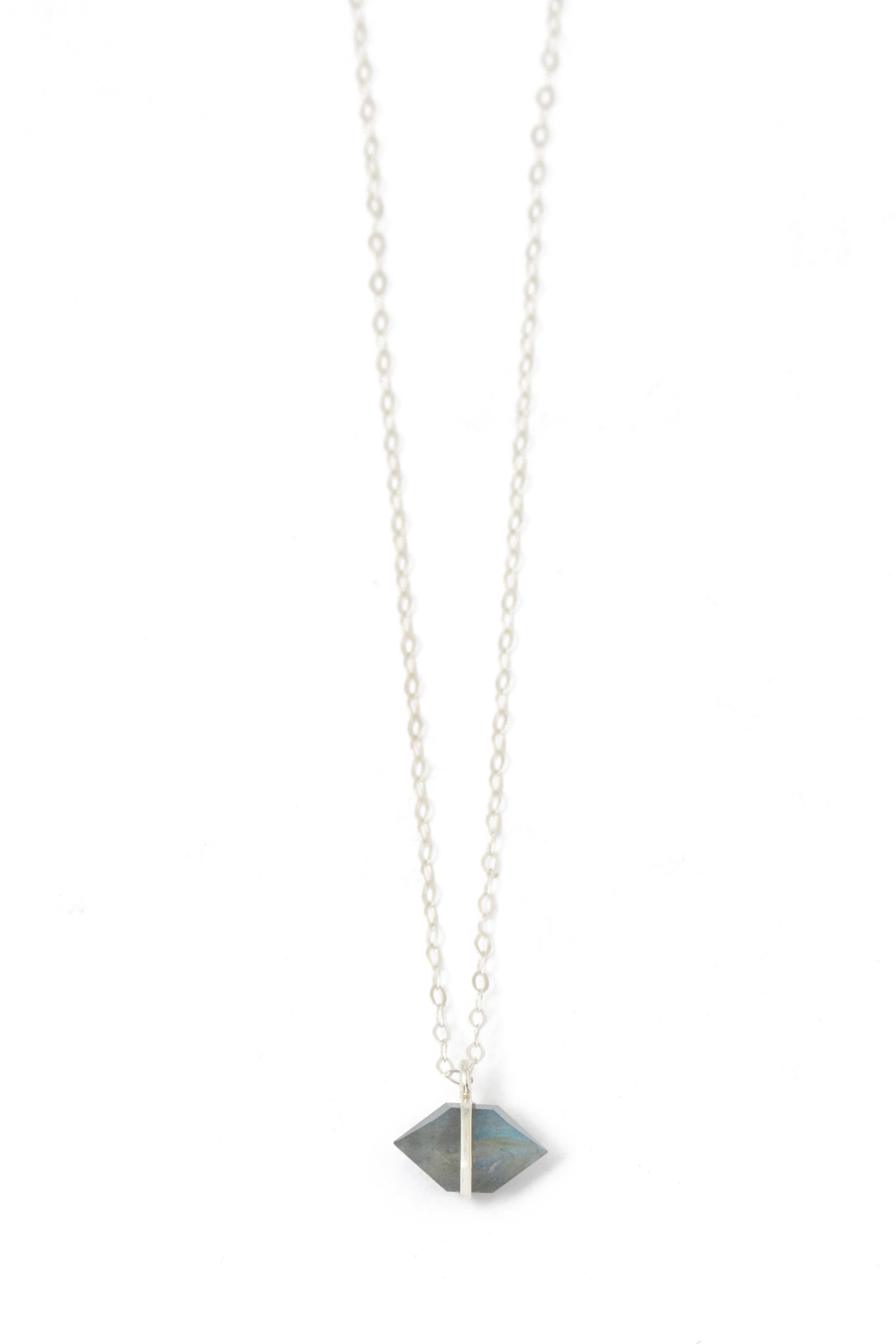 Large Bezel Wrapped Herkimer Cut Labradorite Necklace Sterling silver Necklace N2199LAB-2