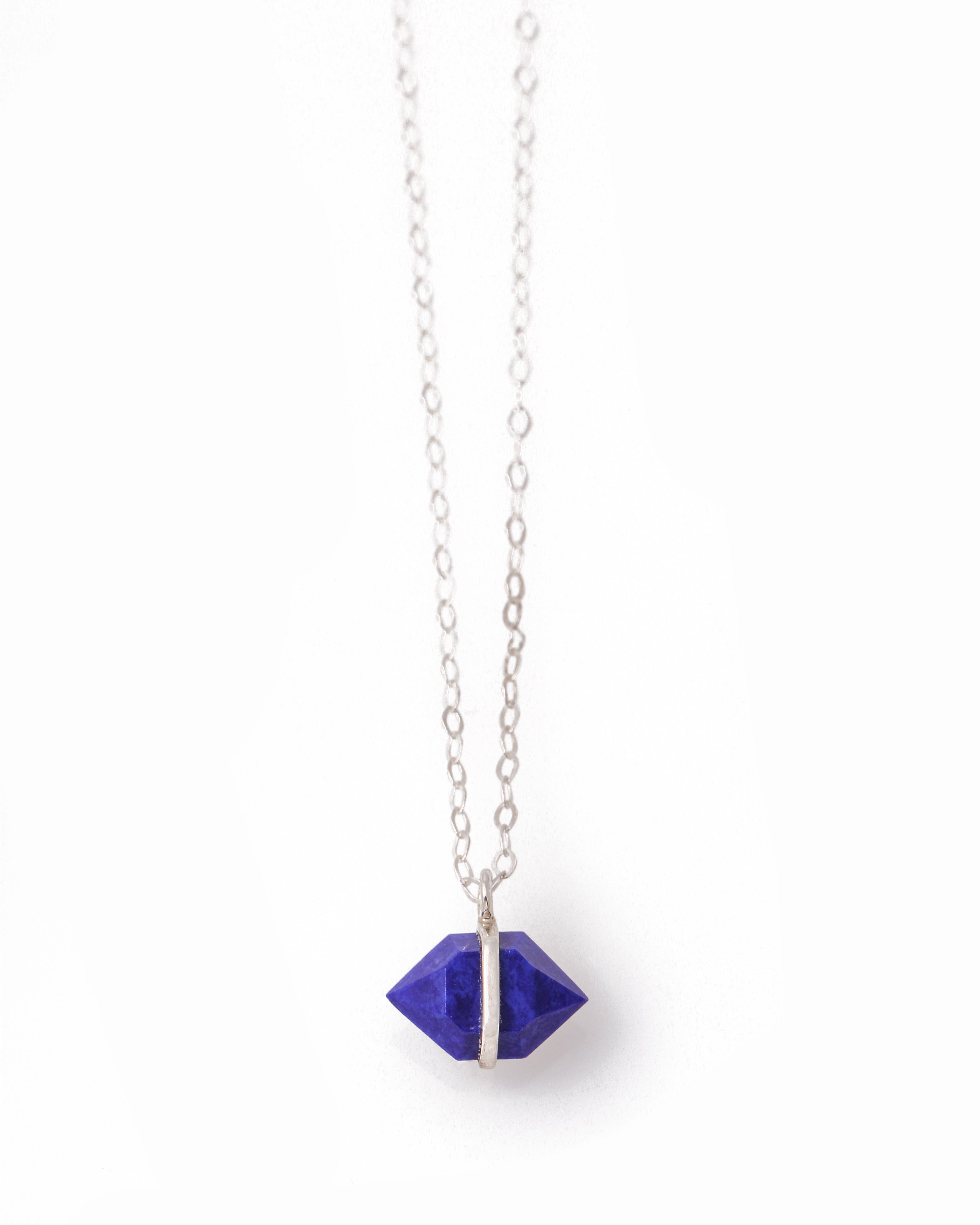 Large Bezel Wrapped Herkimer Cut Lapis Necklace Silver Necklaces N2199LAP