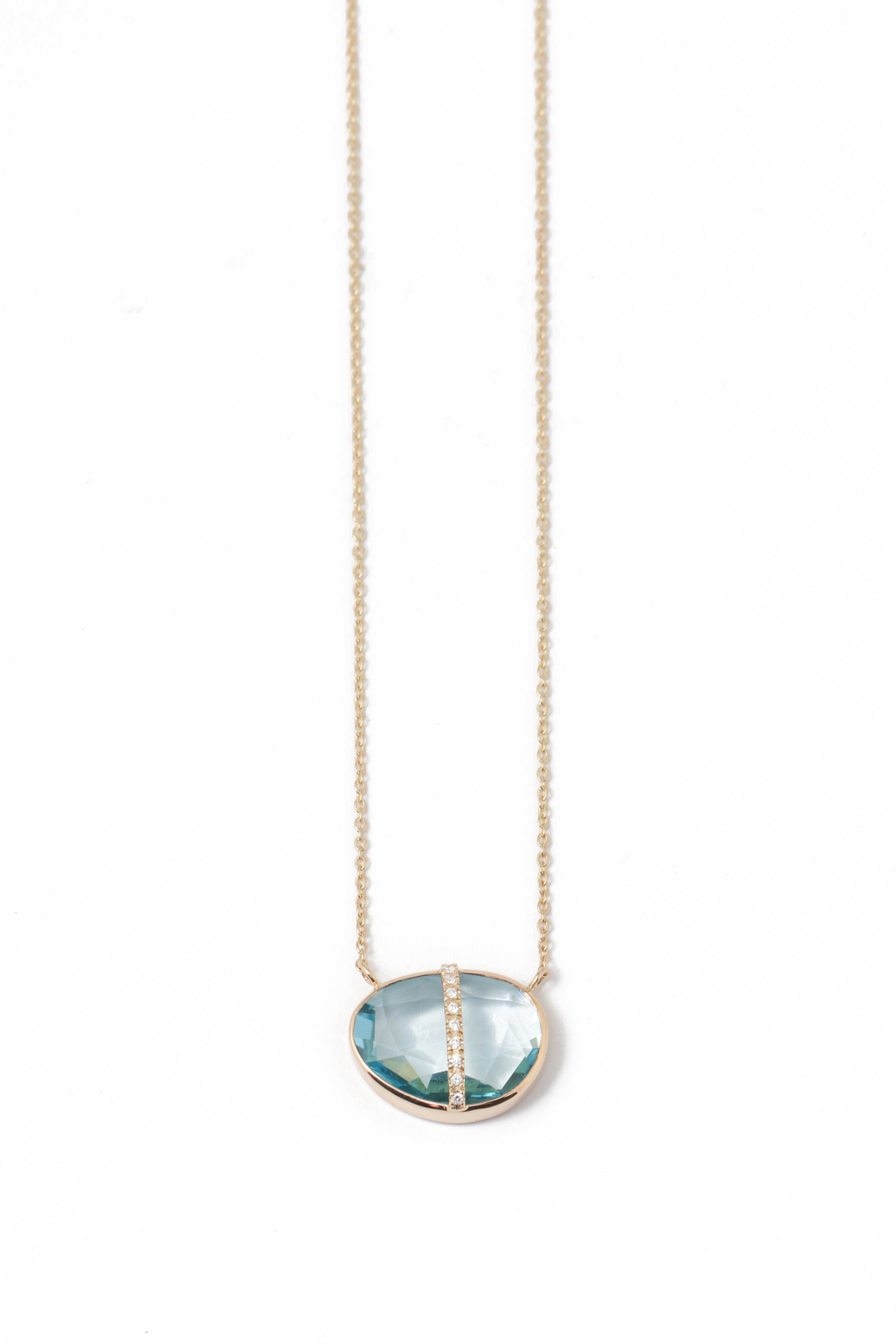 Diamond Bezel Wrapped Blue Topaz Pendant Necklace Necklace N2207GBT-1