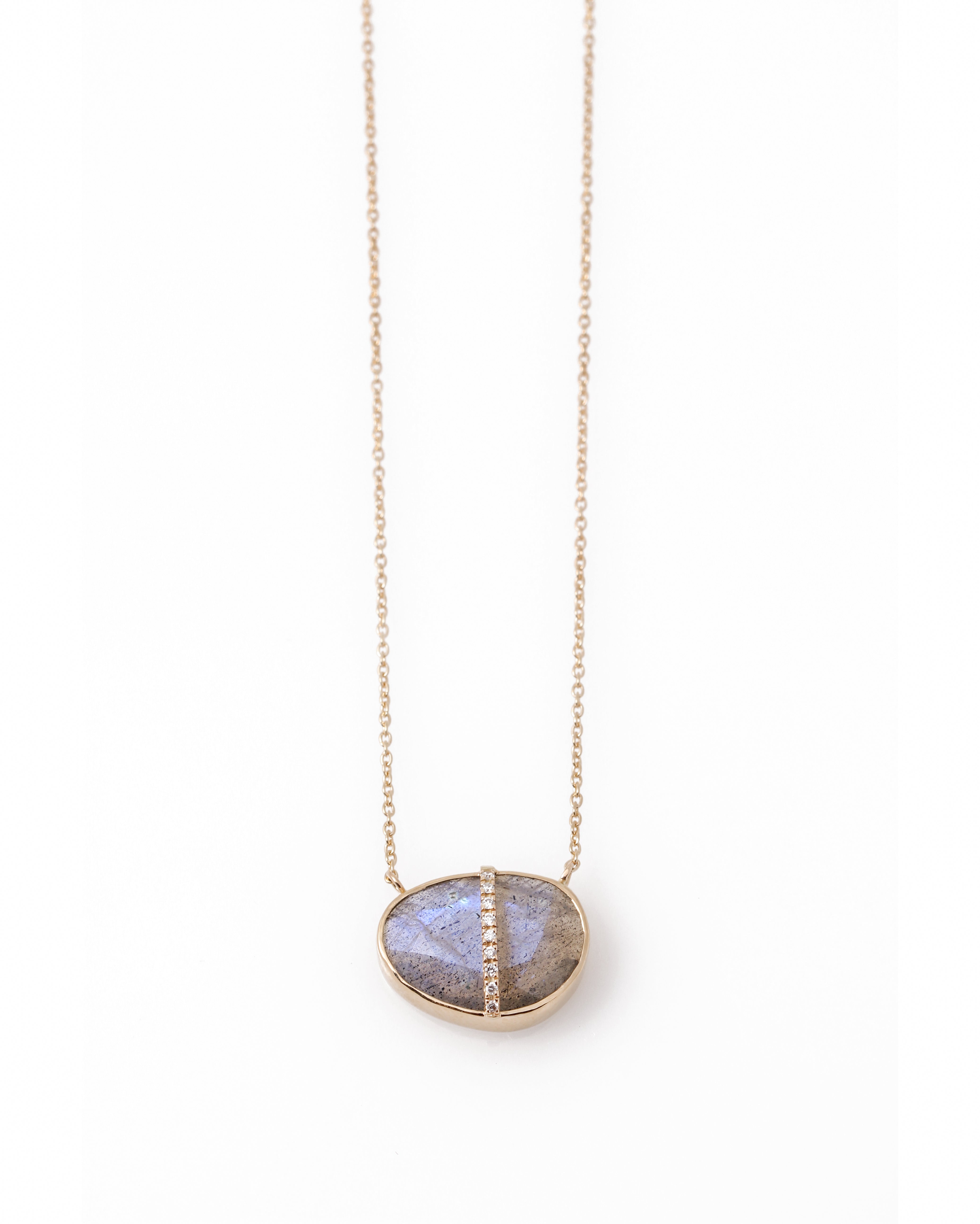 Diamond Wrapped Large Freeform Labradorite Pendant Necklace Necklaces N2207GLAB