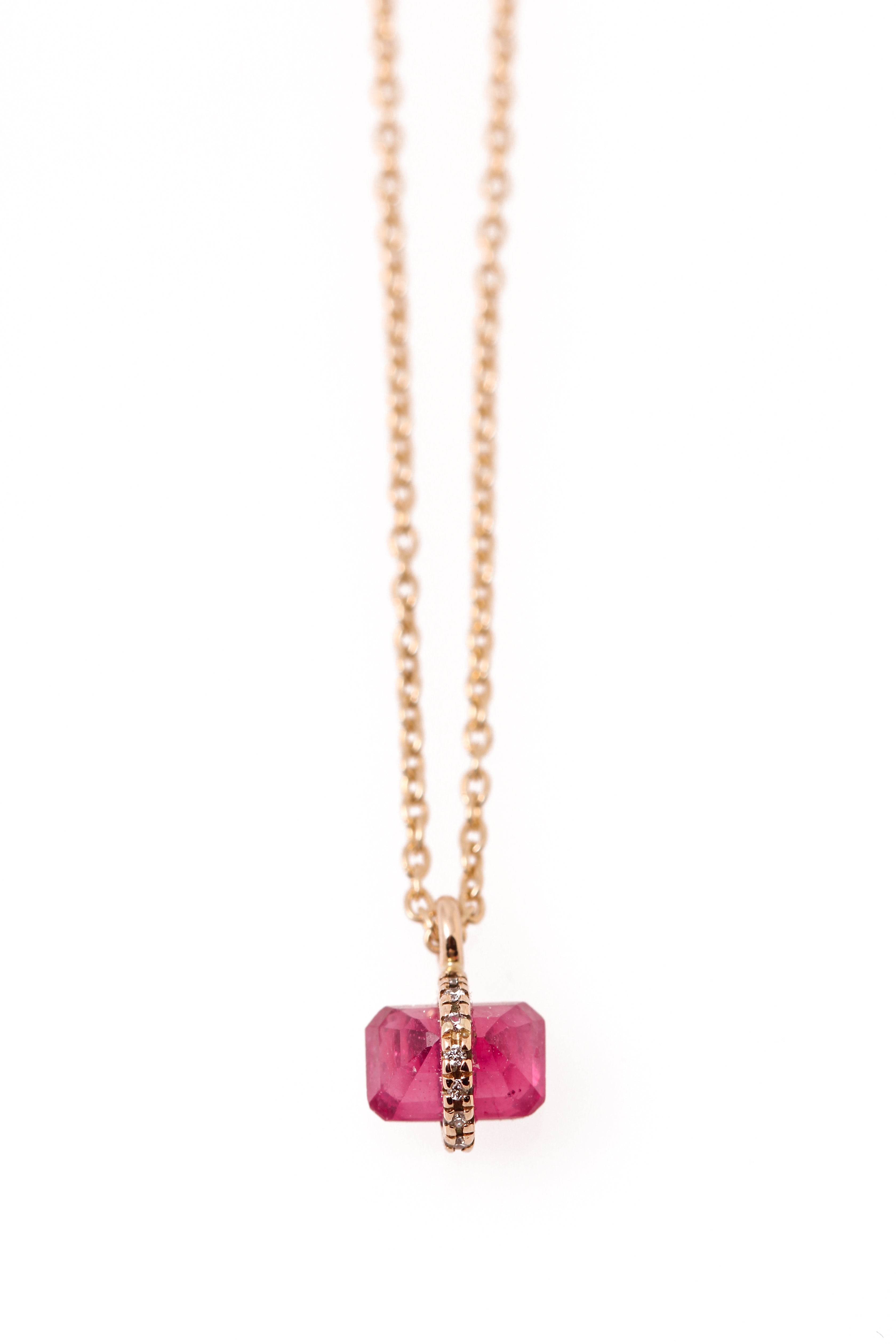 Diamond Wrapped Emerald Cut Ruby Necklace NECKLACE N2209GR
