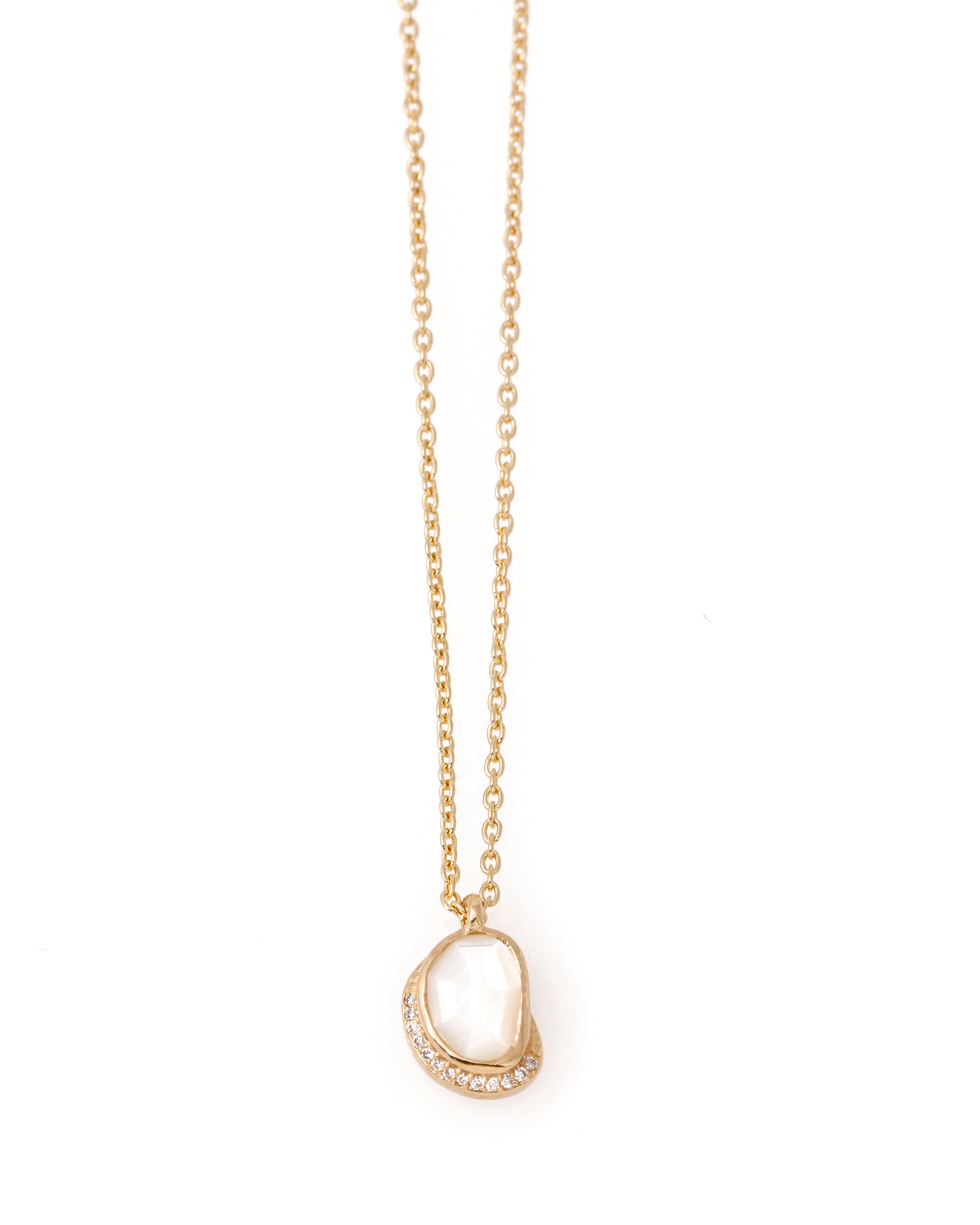 Mother of Pearl Diamond Crescent Moon Pendant Necklace N2213GMOP