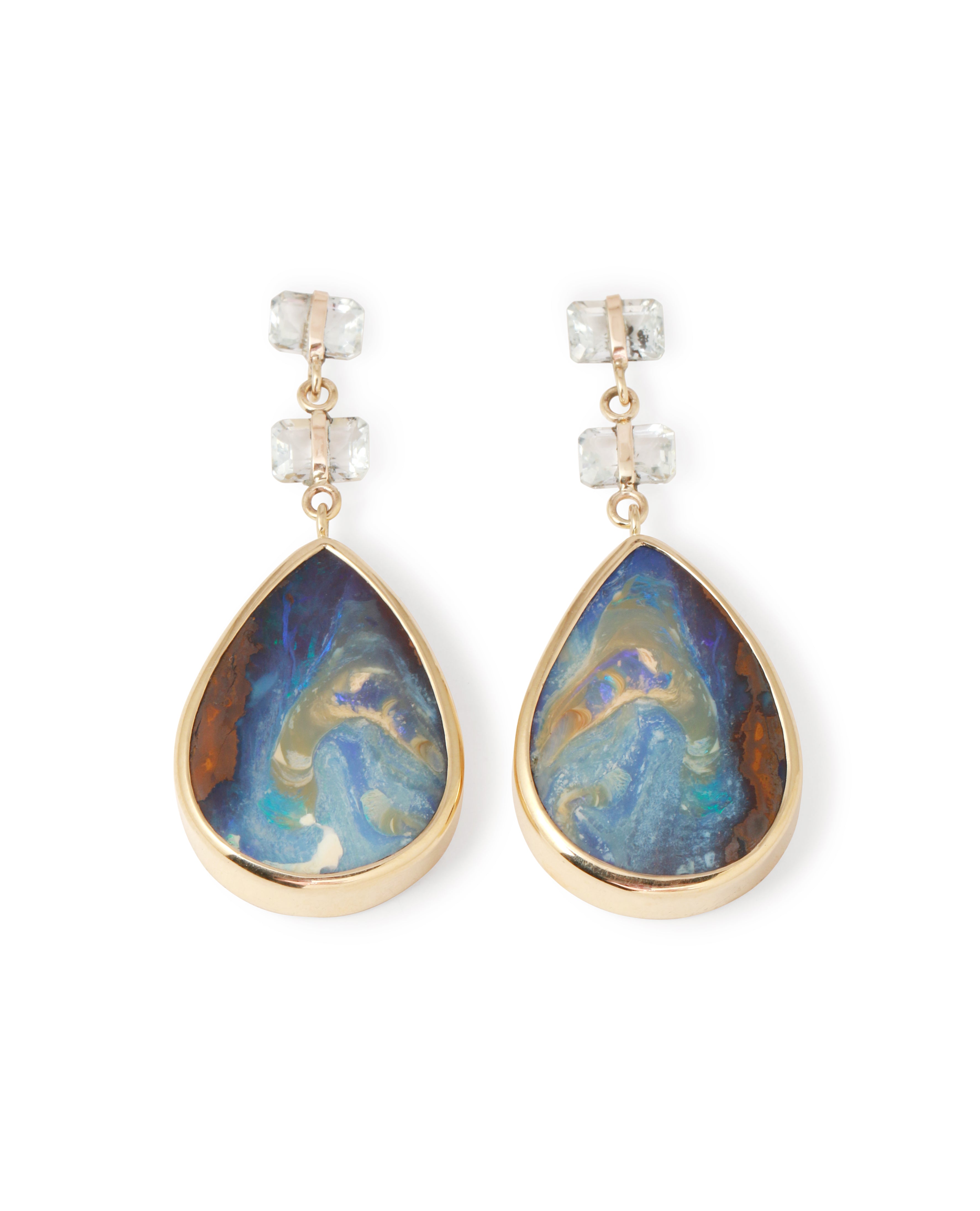 Aquamarine and Boulder Opal Triple Drop Earrings Earrings OFK4471-2