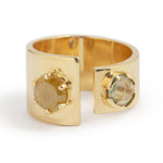 Sapphire and Yellow Diamond Split Cigar Band BFCM Stock Ring OFKR194