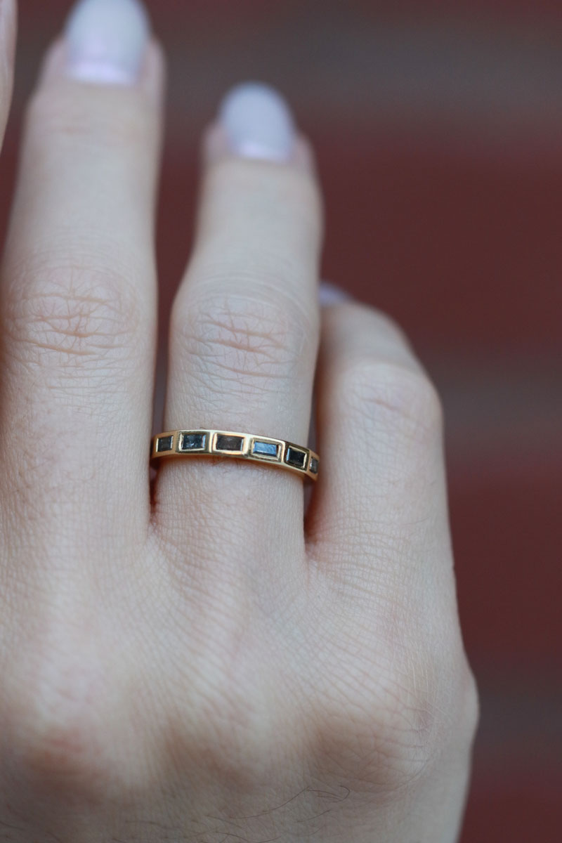 Salt and Pepper Diamond Baguette Band - 18k Yellow Gold Rings R1312G-18-onmod