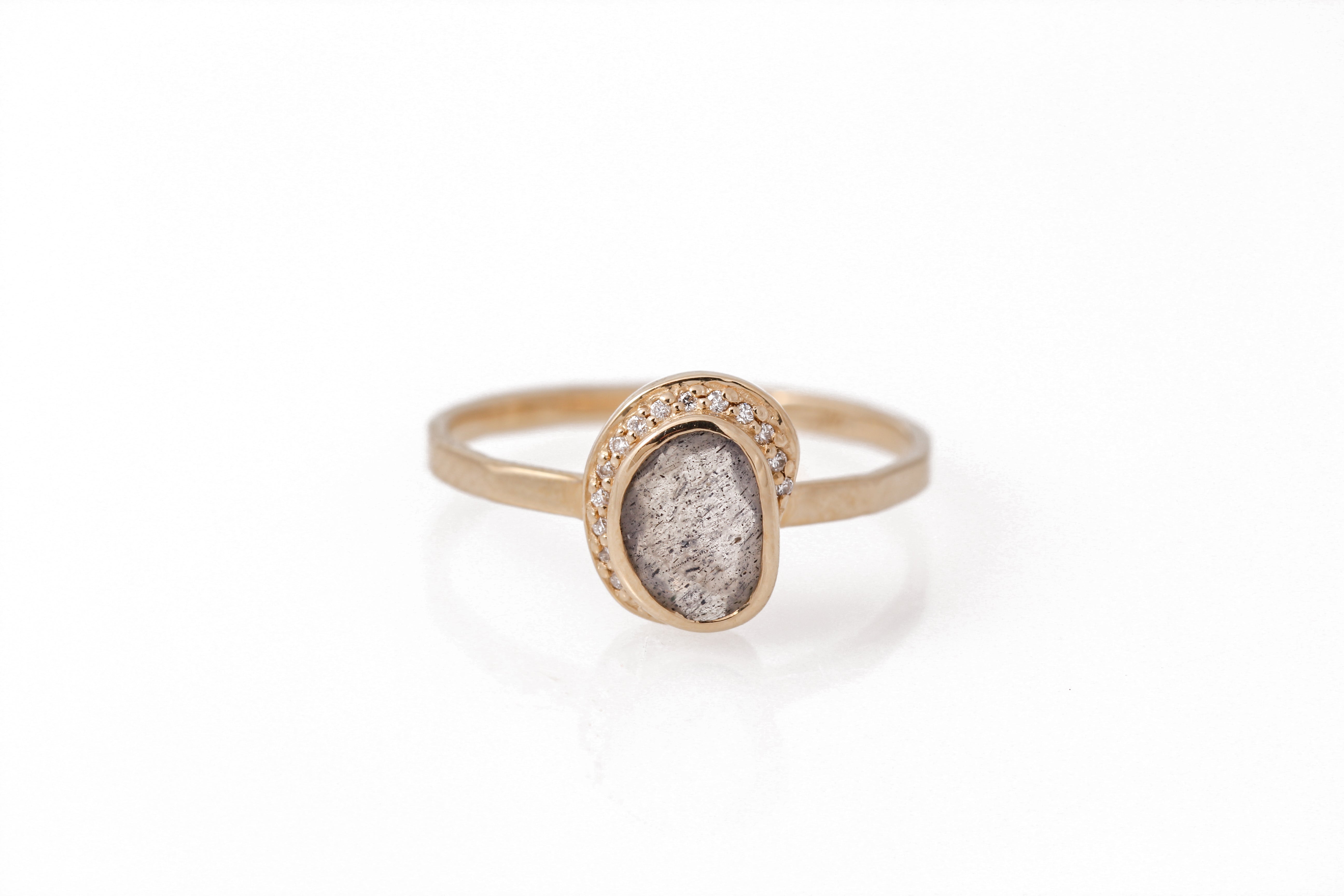 Small Freeform Labradorite Diamond Crescent Moon Ring BFCM Stock Ring R1326GLAB