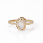 Small Freeform Mother of Pearl Diamond Crescent Moon Ring BFCM Stock Ring R1326GMOP