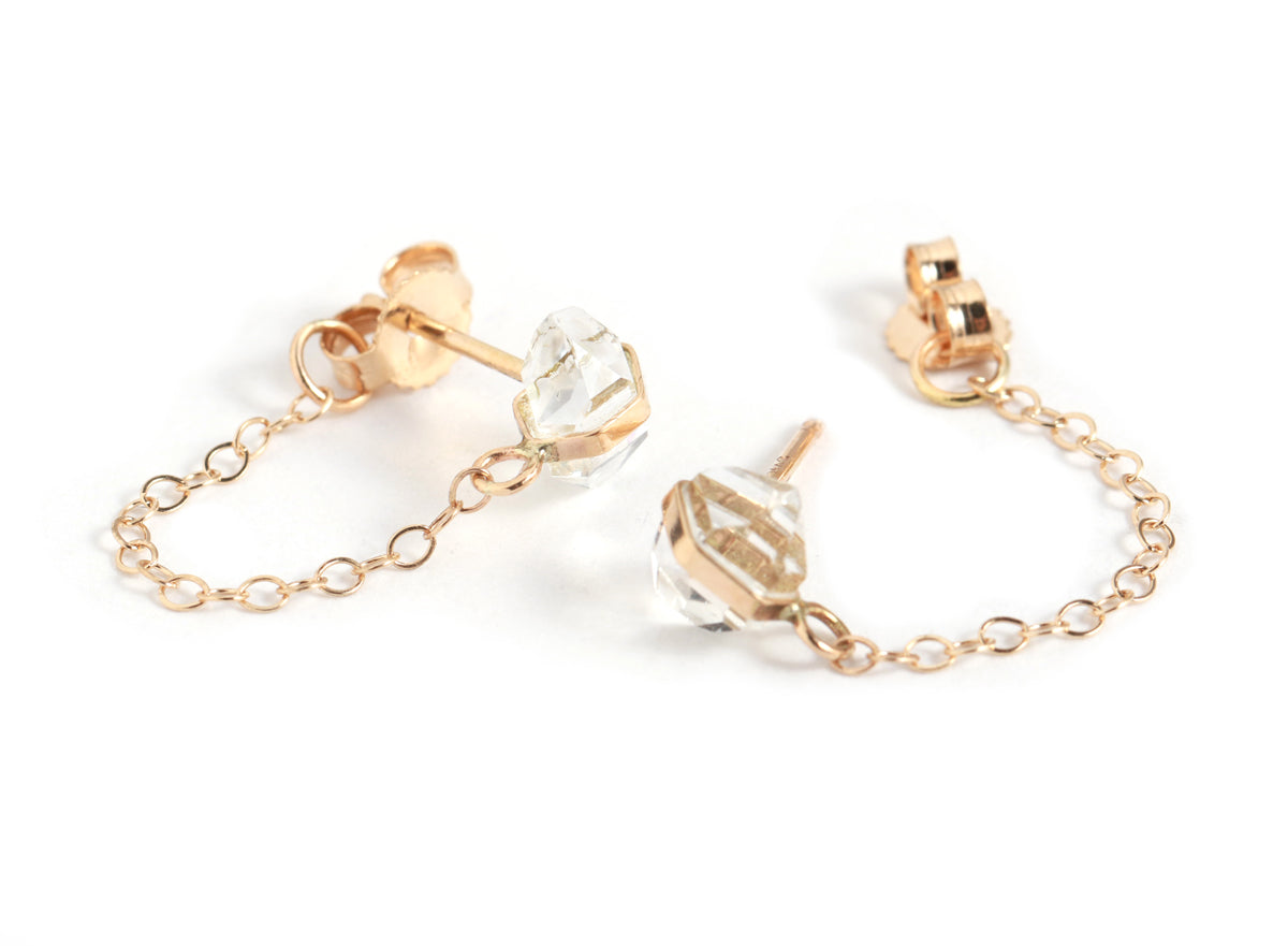 Herkimer Diamond Chain Wrap Earrings Earrings E3090