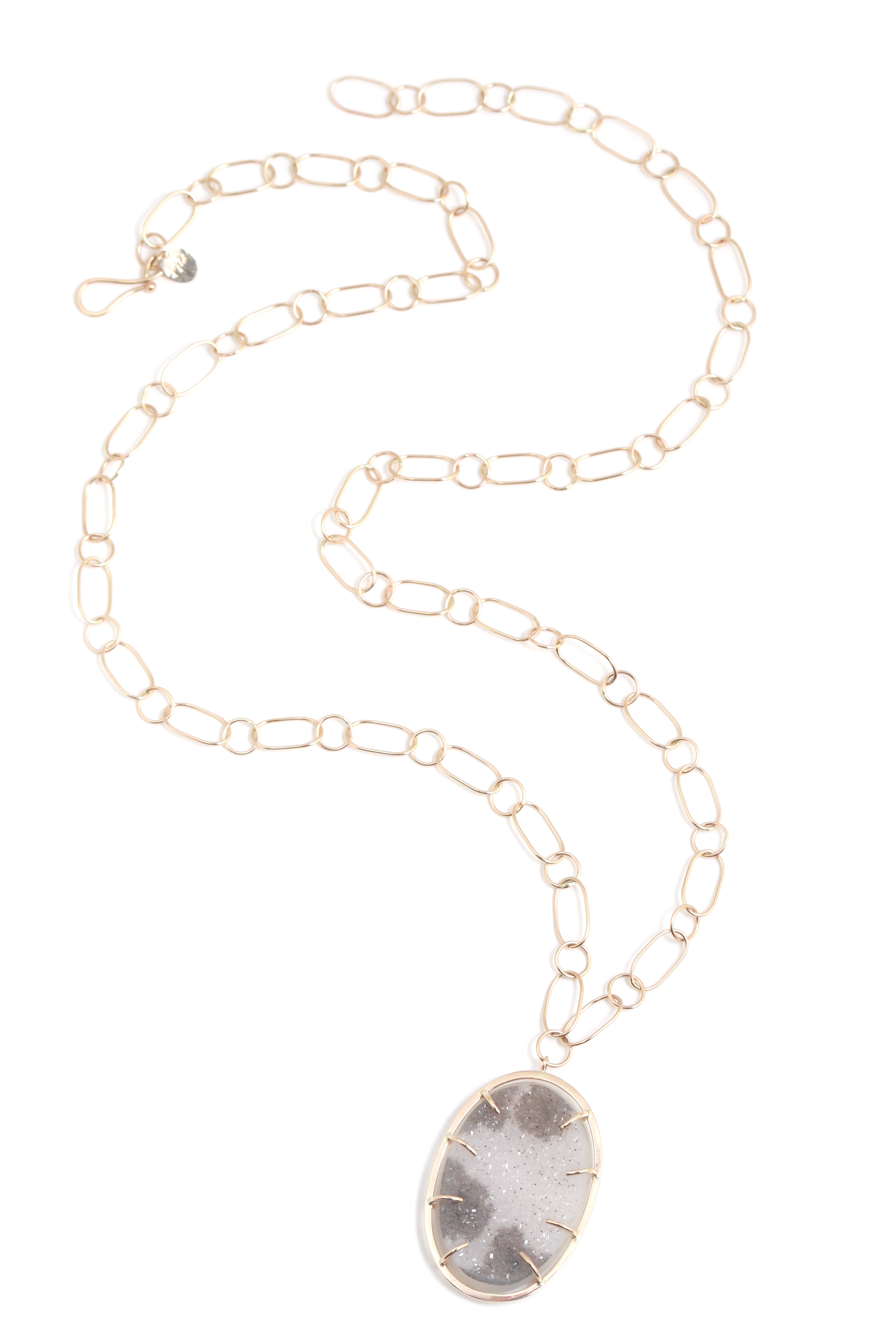 Speckled Grey Druzy pendant with Round and Oval Handmade Chain Necklaces OFK4206-2